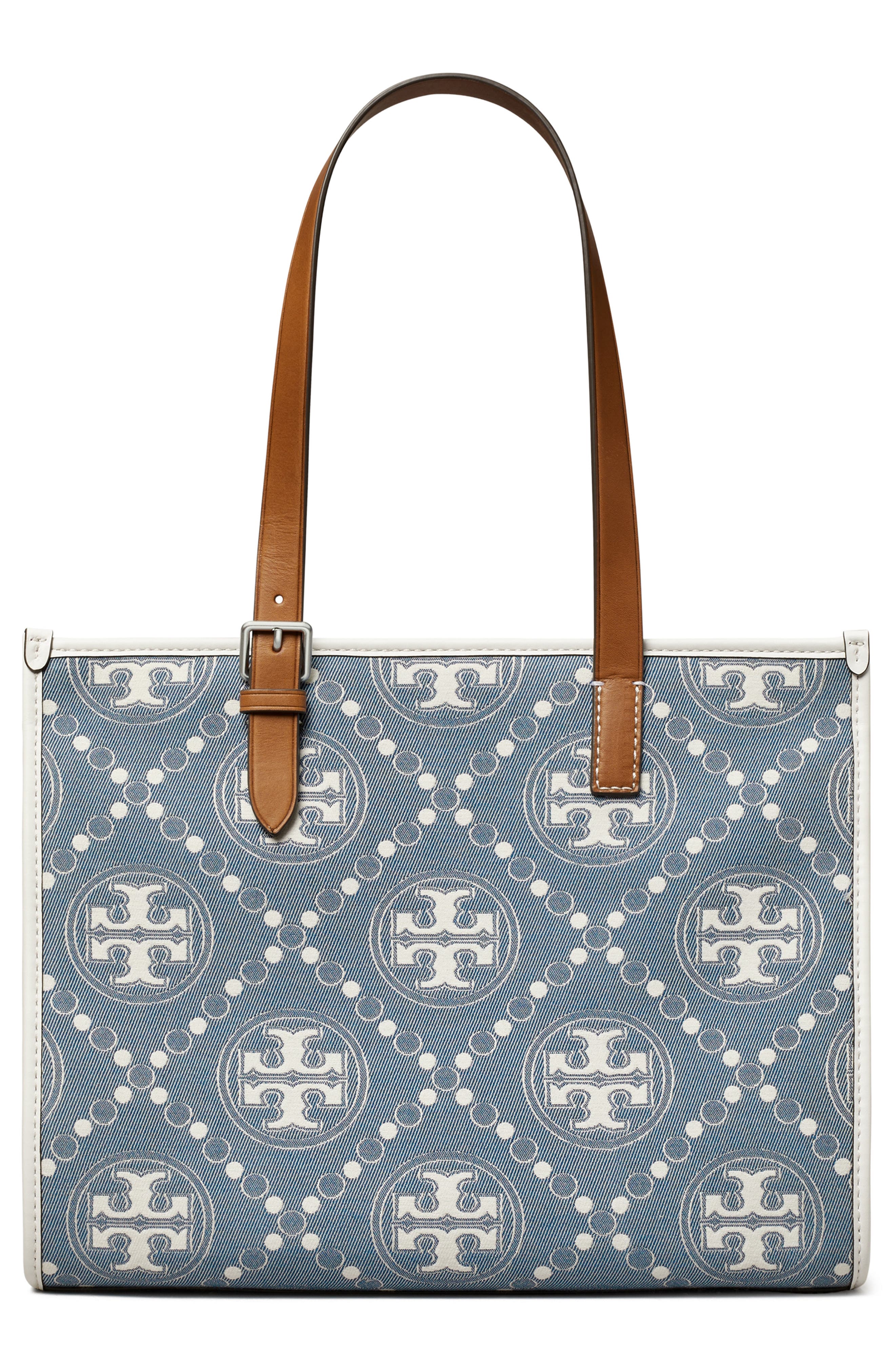 Tory Burch Small T Monogram Denim Tote, Alternate, color, 