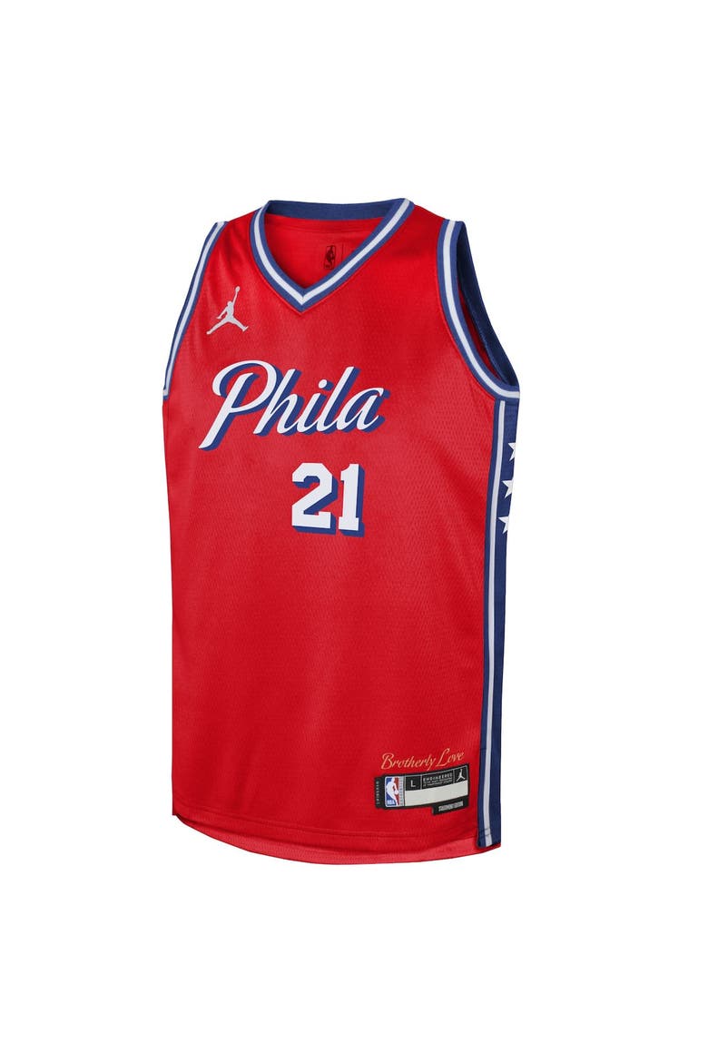 Youth Jordan Brand Joel Embiid Red Philadelphia 76ers Swingman Jersey - Statement Edition, Alternate, color, Red