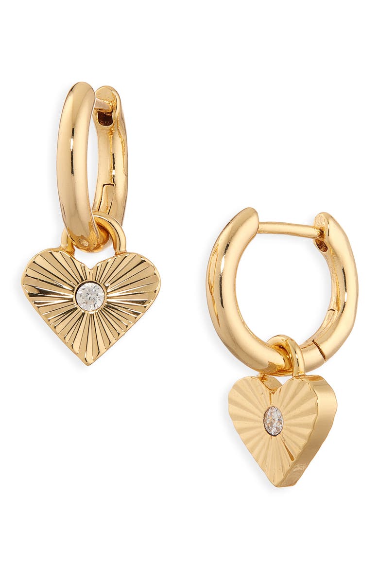 Engine Turned Heart Huggie Hoop Earrings, Main, color, ANTIQUE GOLD