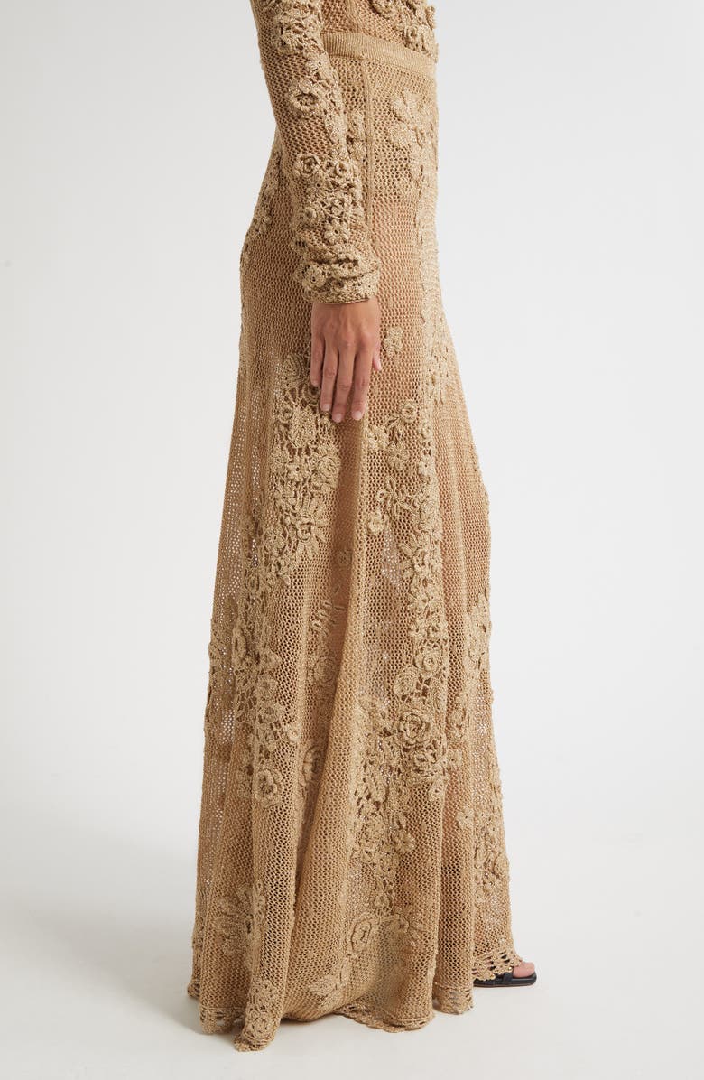 Ulla Johnson Aria Metallic Crochet Appliqué Open Stitch Maxi Skirt, Alternate, color, Lurex Combo