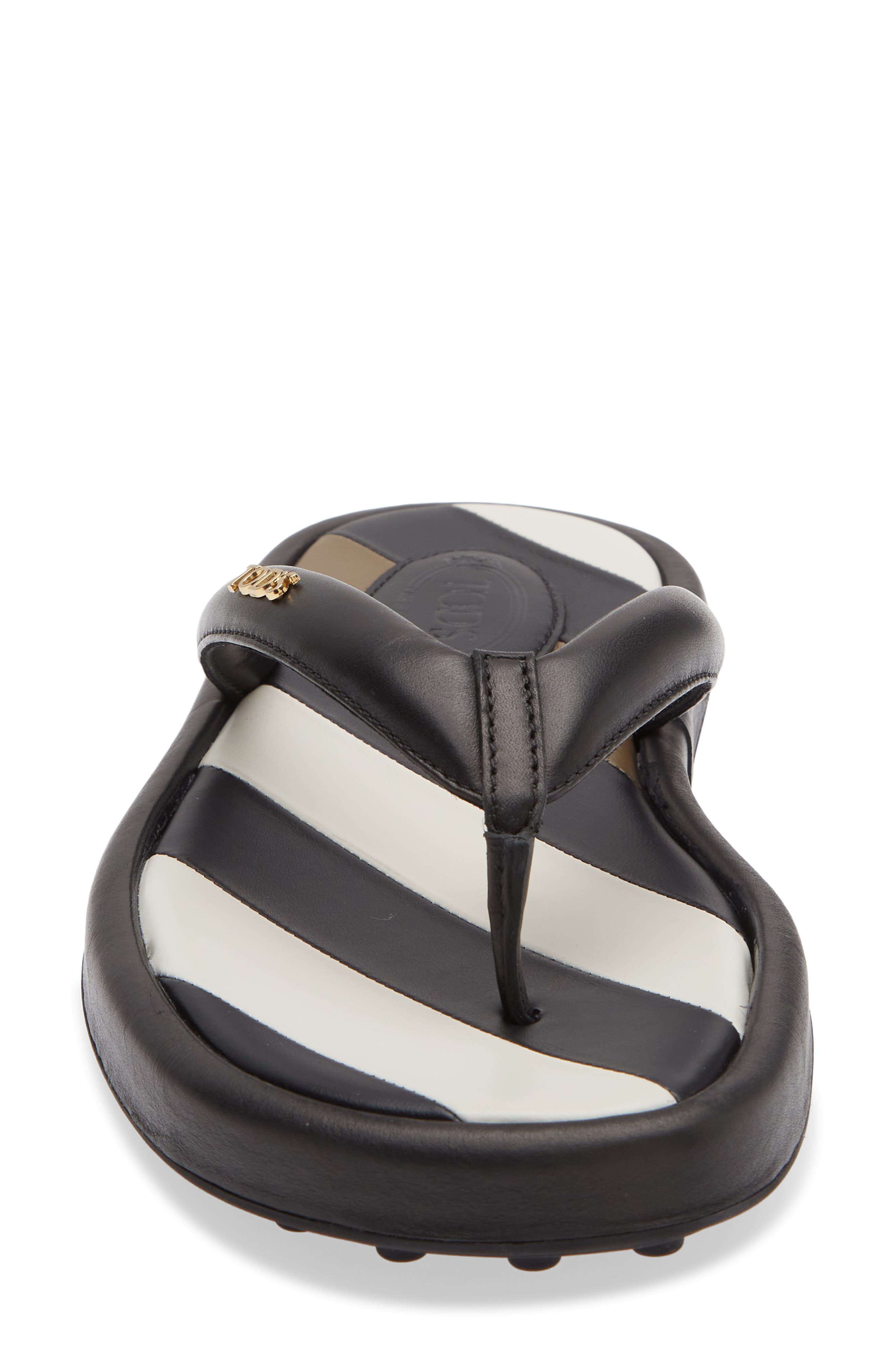 Tod's Stripe Leather Gomma Flip Flop, Alternate, color, Nero