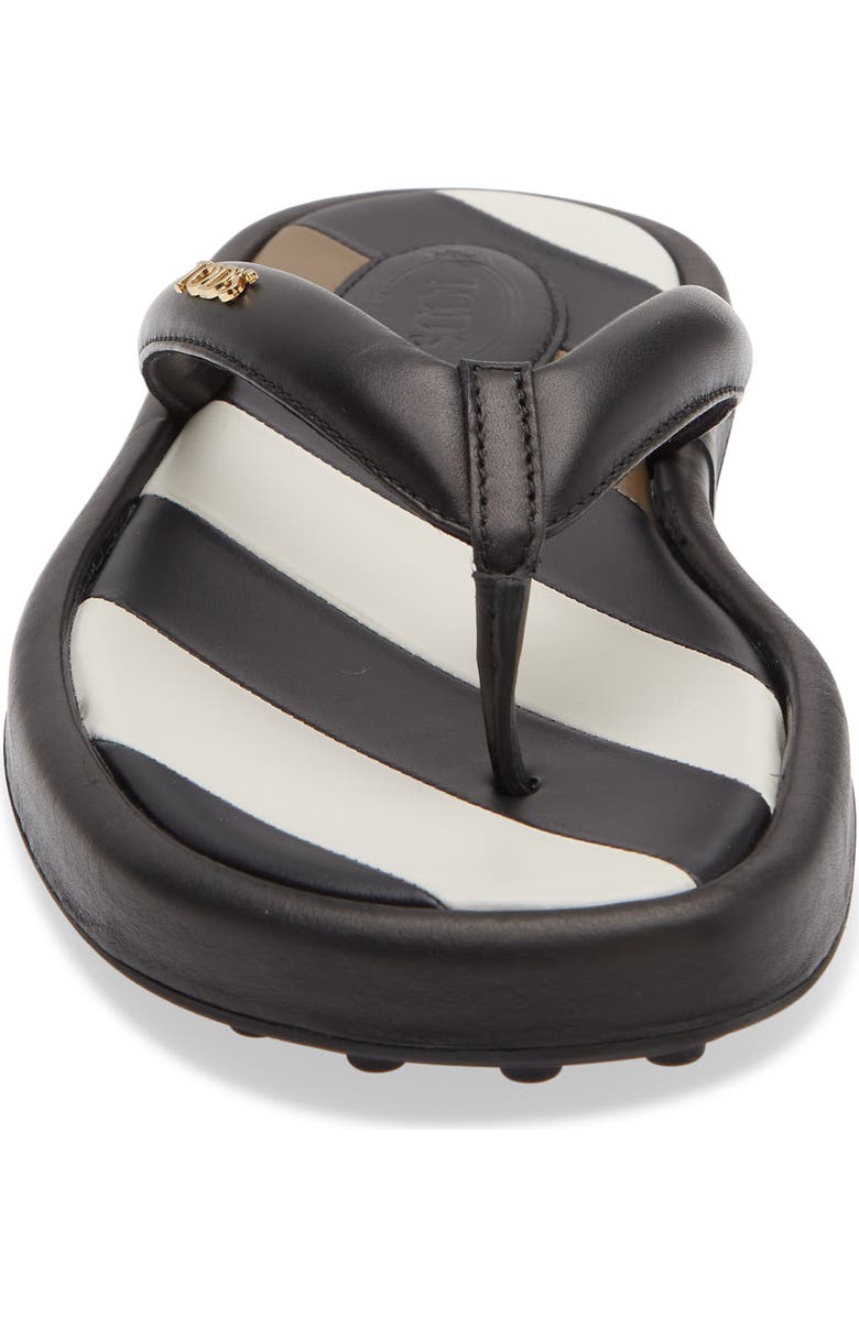 Tod's Stripe Leather Gomma Flip Flop, Alternate, color, Nero