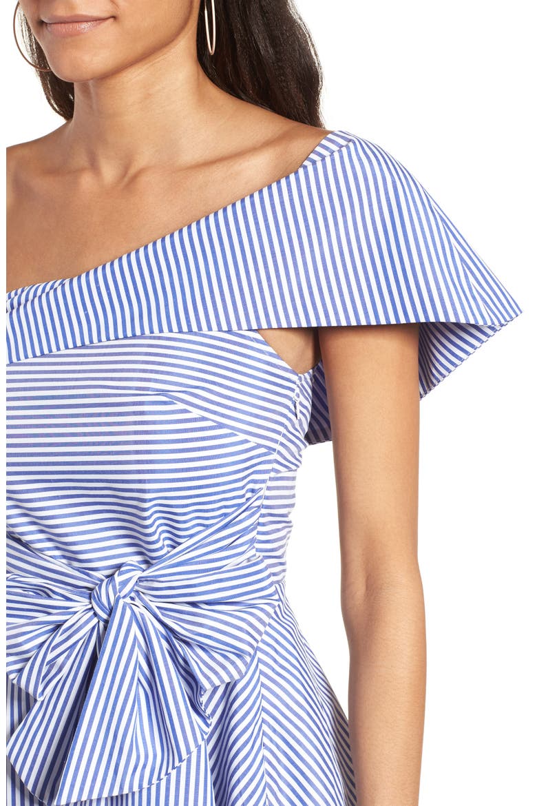 Stripe One-Shoulder Peplum Top, Alternate, color, BLUE/ WHITE