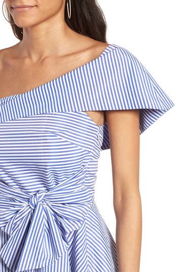 Stripe One-Shoulder Peplum Top