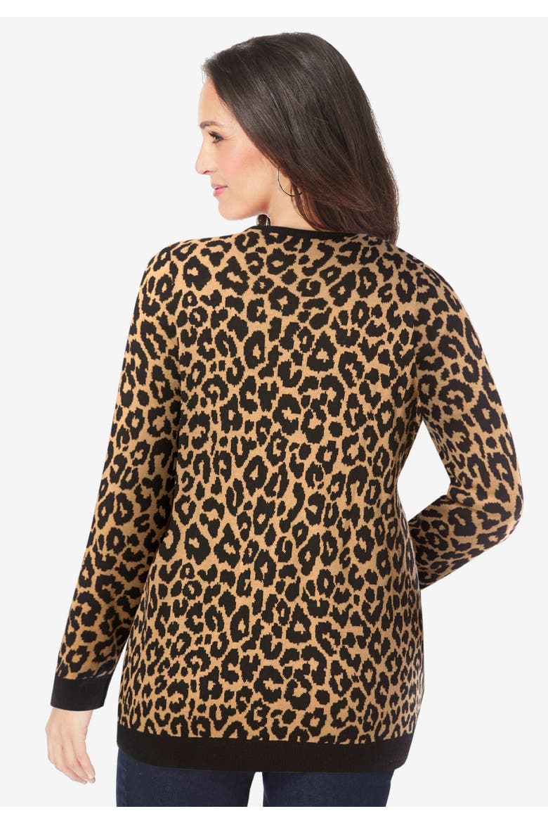 Fine Gauge Button Front Cardigan, Alternate, color, NEUTRAL CLASSIC CHEETAH