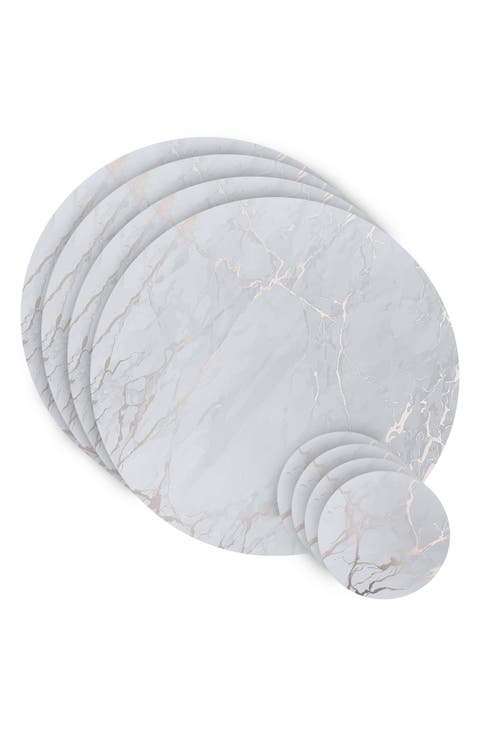 Marble Print 8-Piece Placemat & Coaster Set