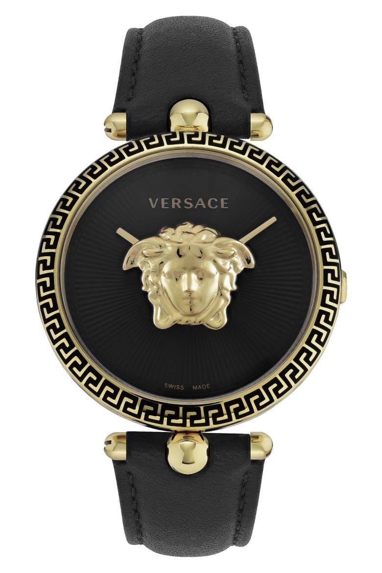 Palazzo Empire Leather Strap Watch, 39mm, Main, color, IP YELLOW GOLD