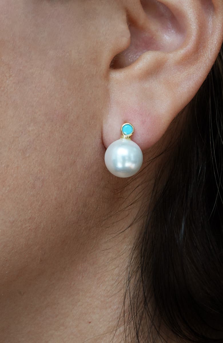 Argento Vivo Sterling Silver Scarlette Turquoise & Faux Pearl Stud Earrings, Alternate, color, Gold