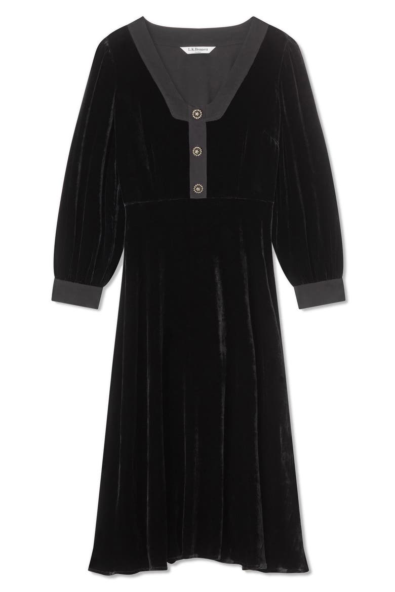 Cordelia Long Sleeve Velvet Dress, Alternate, color, BLACK
