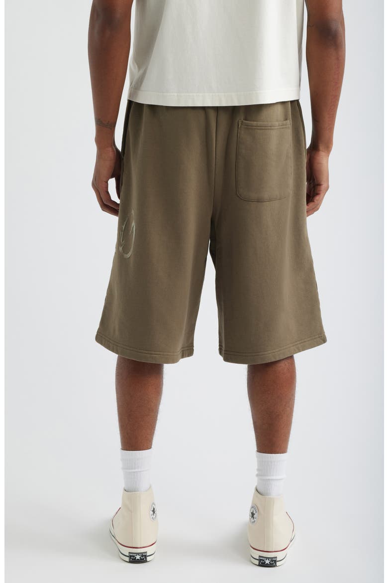 Pleated Baggy Organic Cotton Graphic Sweat Shorts, Alternate, color, BROWN