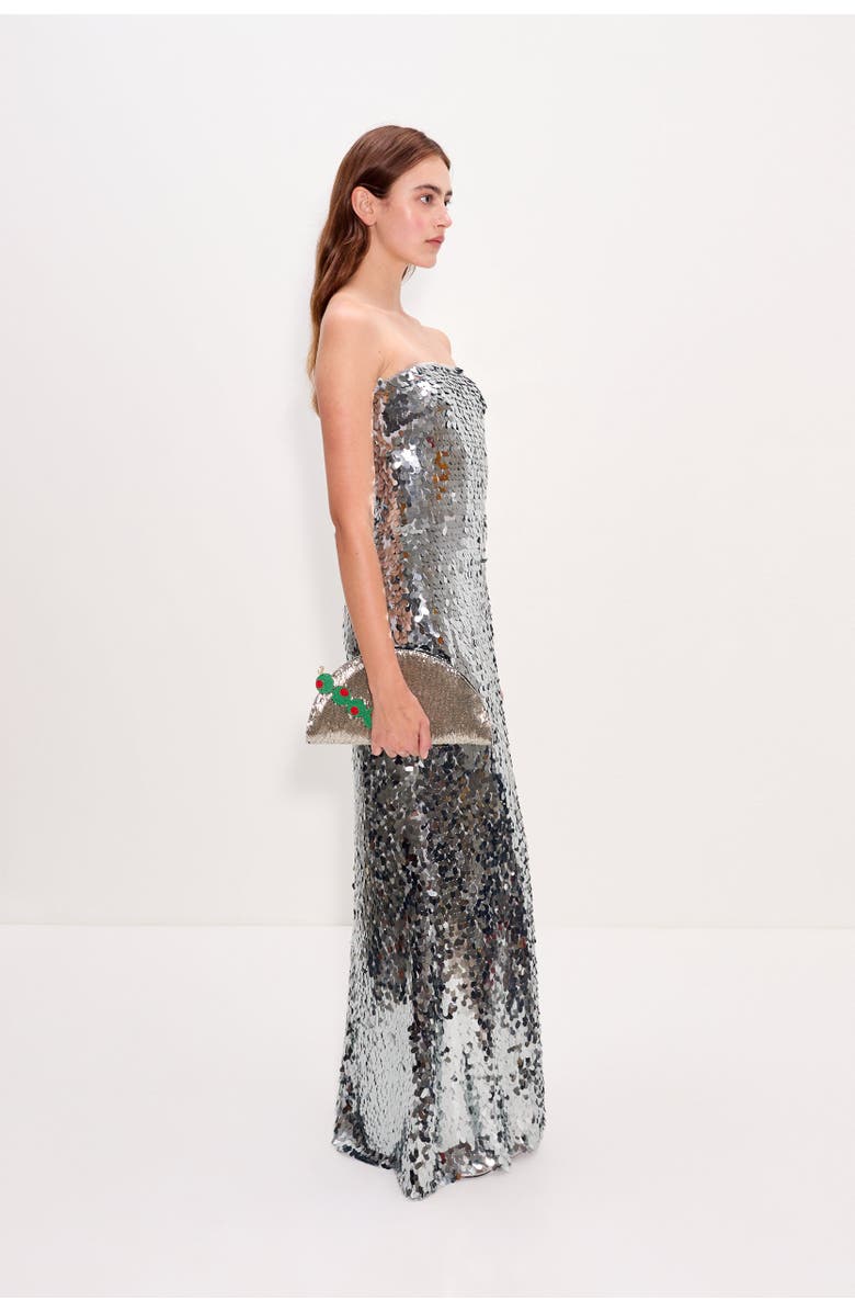 SIMONMILLER Sculpty Strapless Teardrop Sequin Dress, Alternate, color, Satellite Silver
