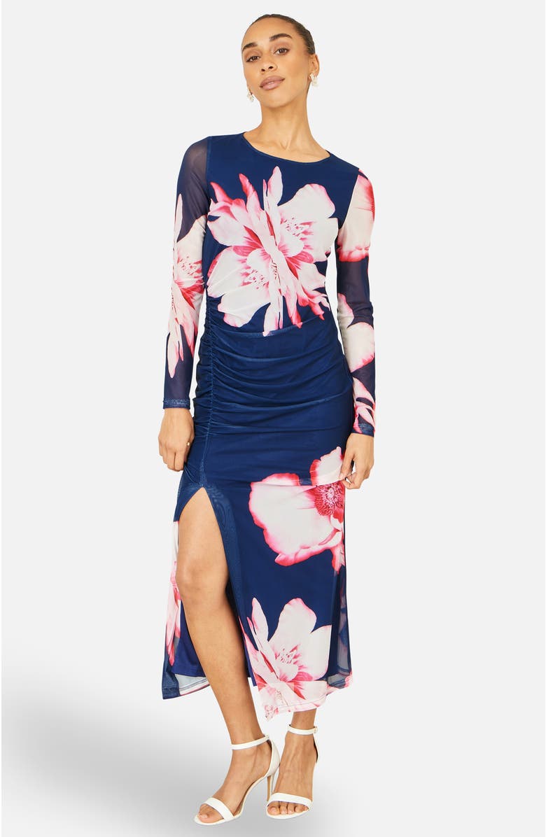 Yumi Long Sleeve Mesh Maxi Dress, Alternate, color, Navy