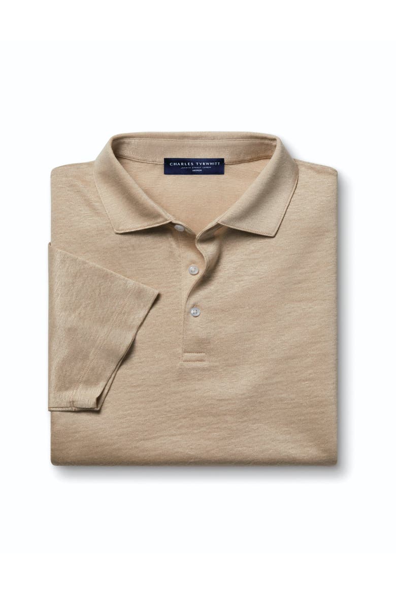 Short Sleeve Linen Polo, Alternate, color, Oatmeal