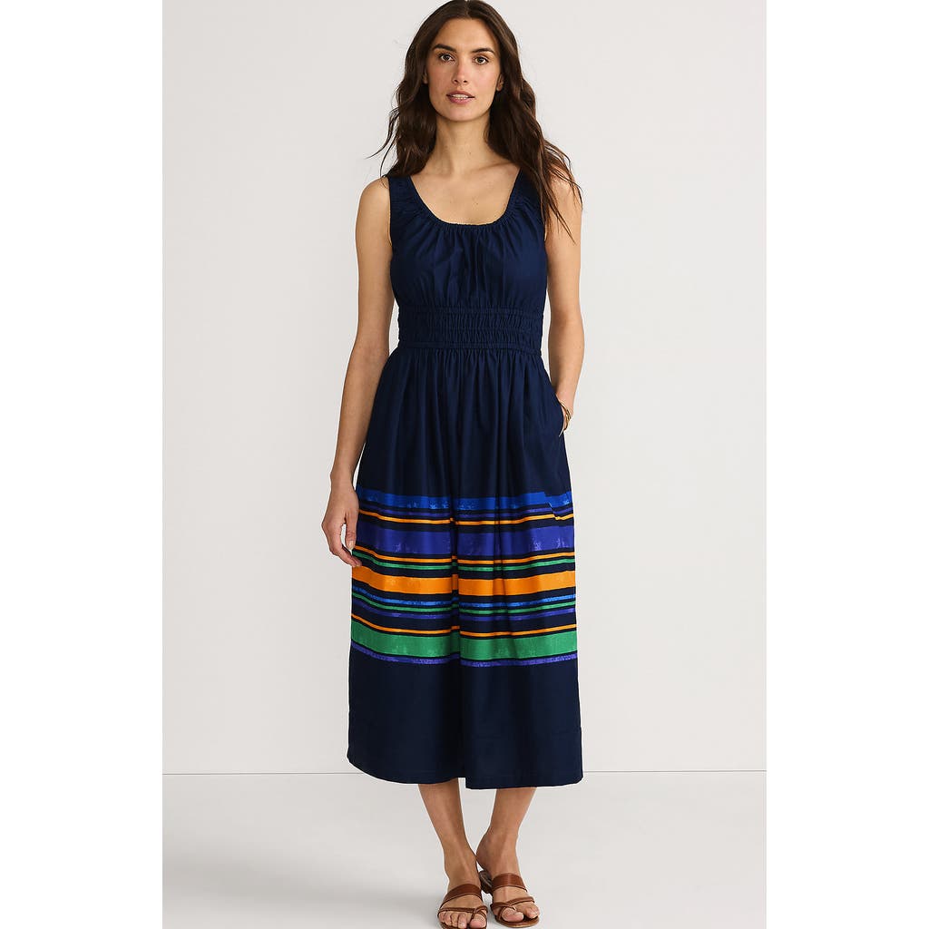 LANDS' END LANDS' END SLEEVELESS POPLIN SMOCKED MIDI DRESS