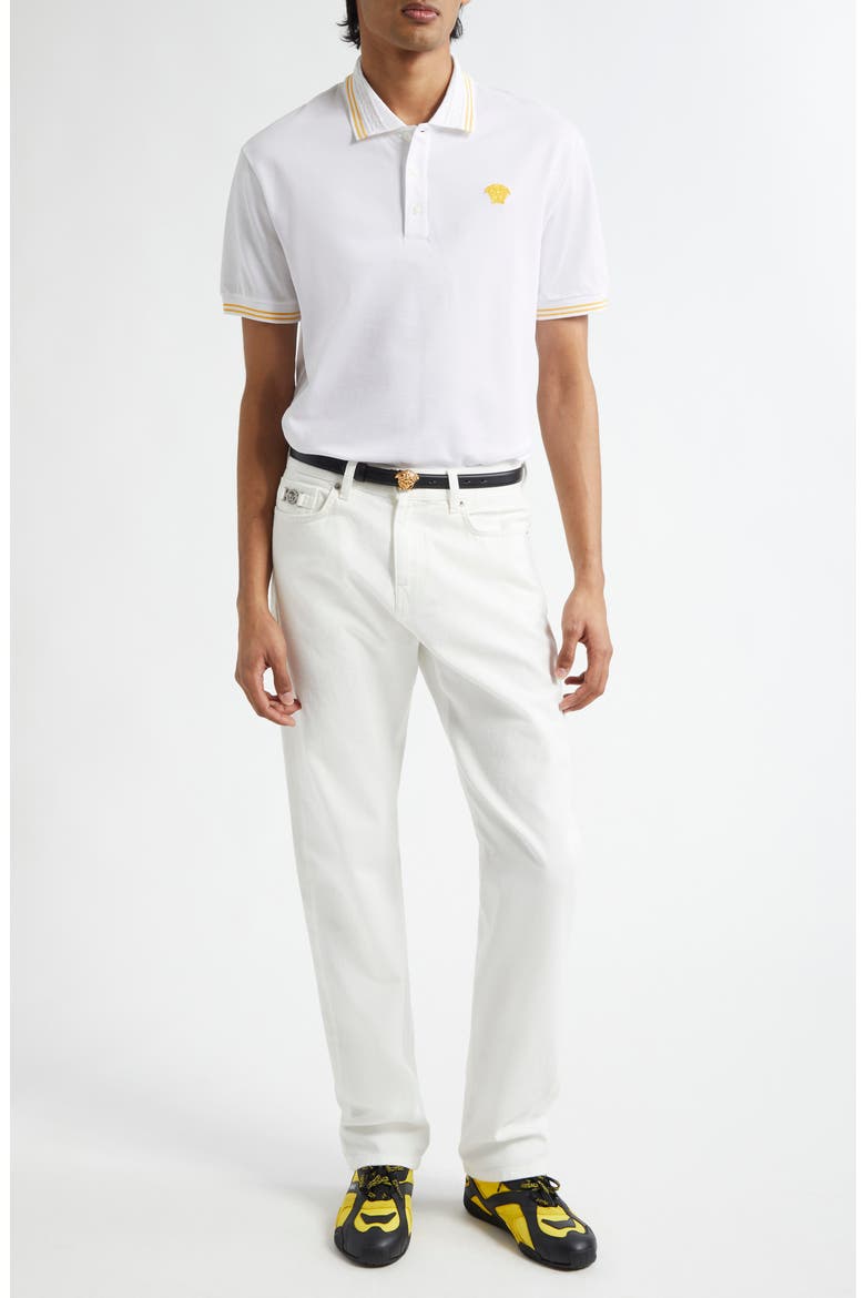 Tipped Embroidered Medusa Cotton Piqué Polo, Alternate, color, 1W000-OPTICAL WHITE