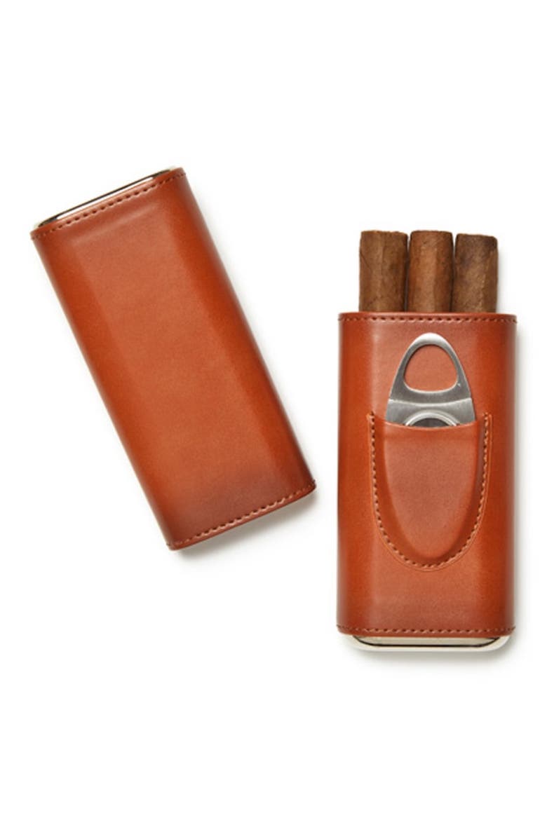 Ashton Leather 3-Cigar Case, Main, color, BROWN