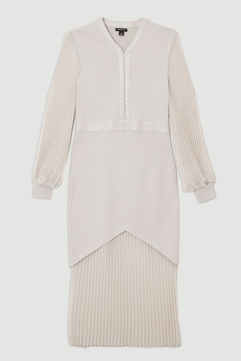 Petite Woven Sleeved Pleated Dress, Alternate, color, Stone