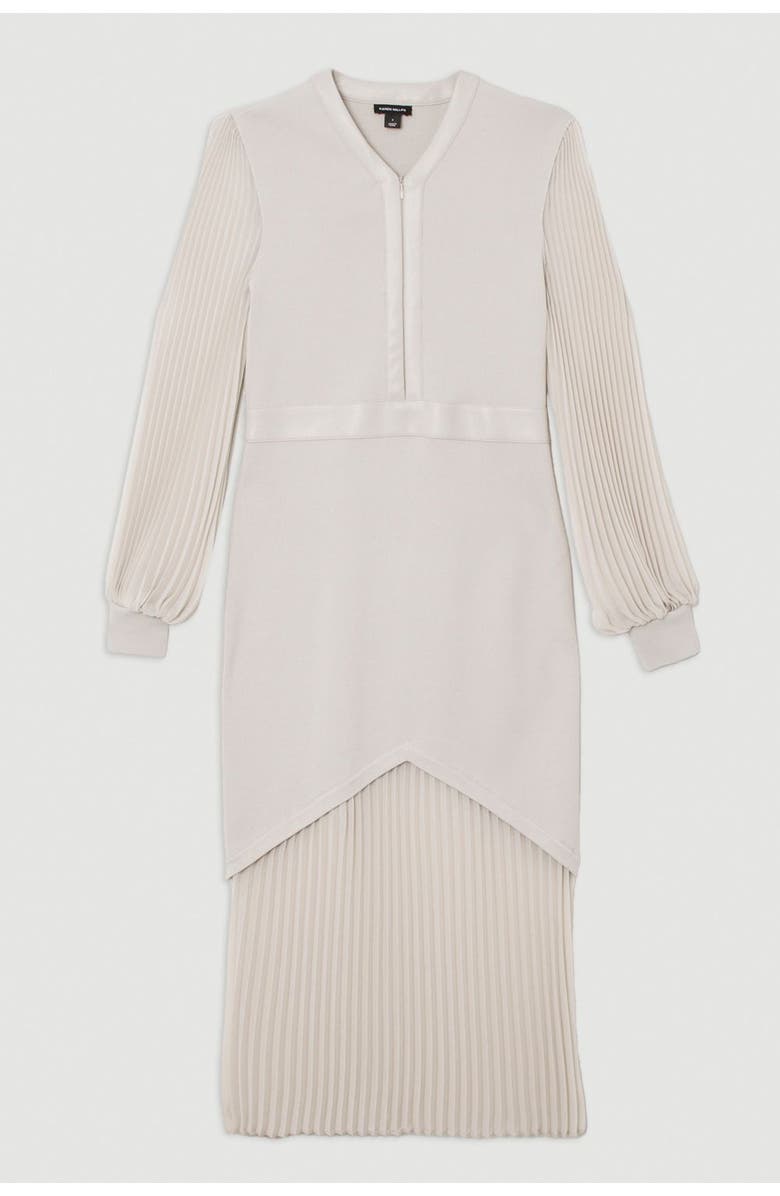 Karen Millen Petite Woven Sleeved Pleated Dress, Alternate, color, Stone