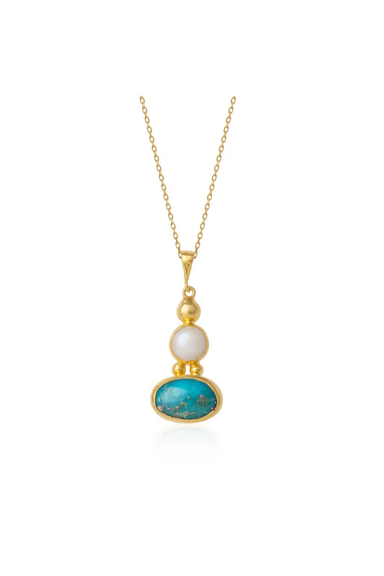 Turquoise Authentic Pendant Sterling Silver Gold Plated Necklace, Main, color, Gold
