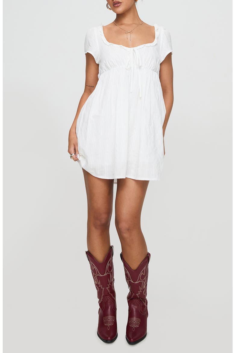 Monsterrat Tonal Stripe Recycled Cotton Babydoll Minidress, Main, color, WHITE