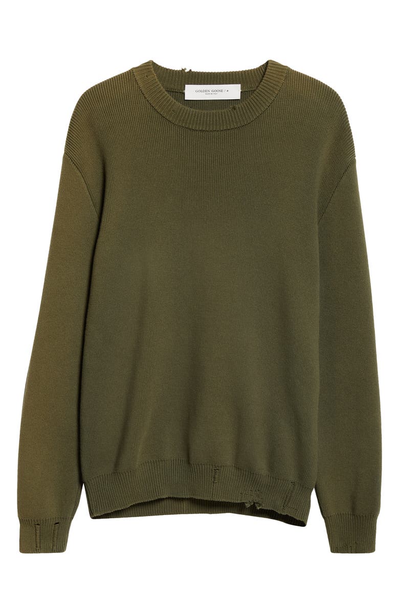 Golden Goose Distressed Cotton Blend Sweater, Alternate, color, Military Green