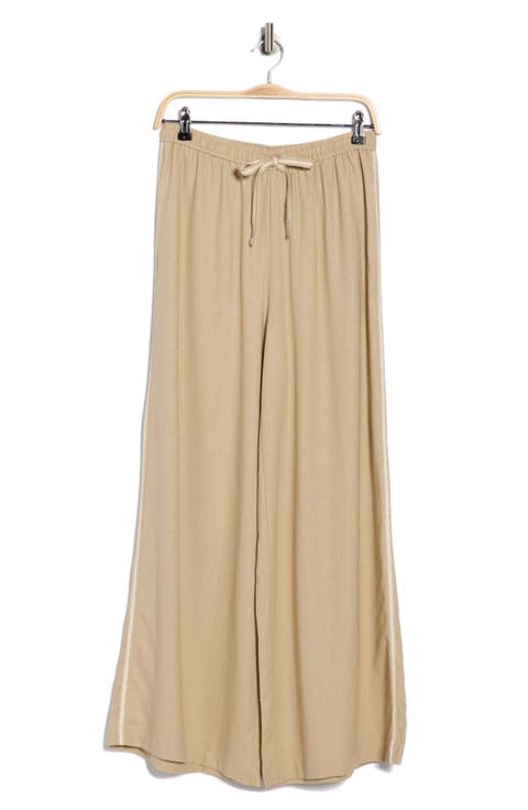 Side Stripe Linen Blend Wide Leg Pants