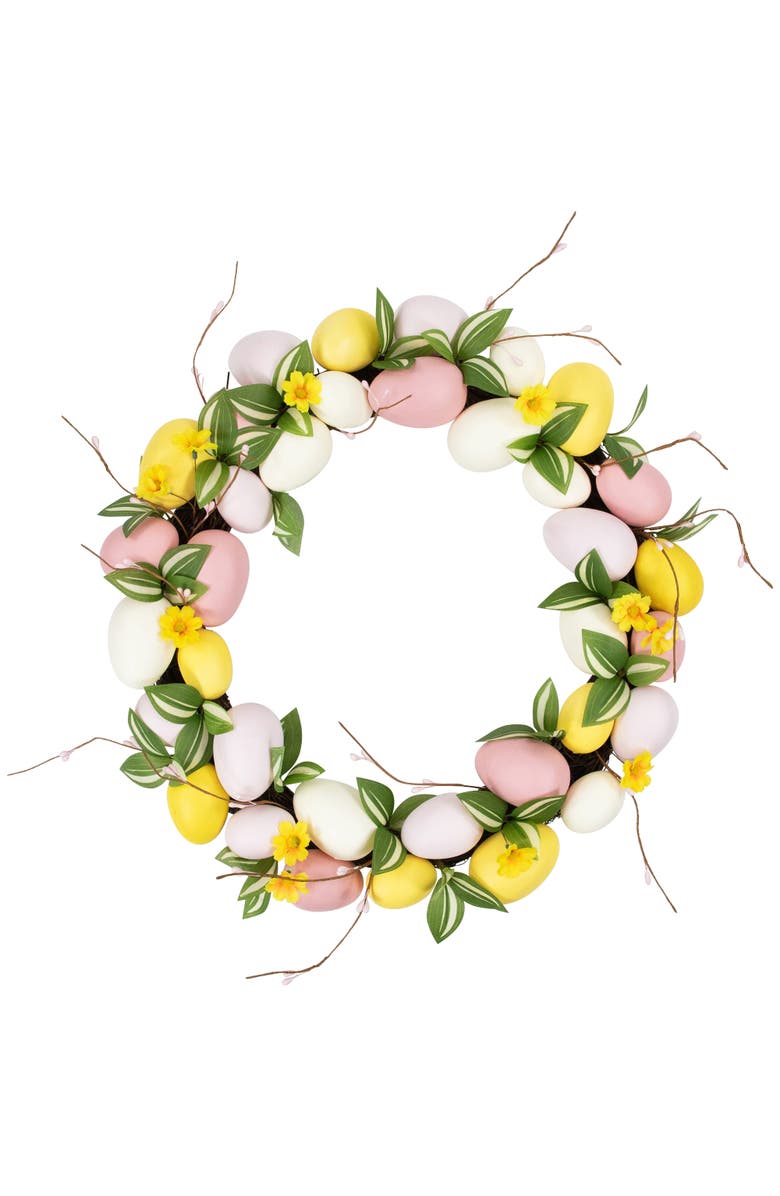 Northlight Easter Eggs and Flower Buds Artificial Wreath - 22" - Pink and Yellow - Unlit, Main, color, Pink