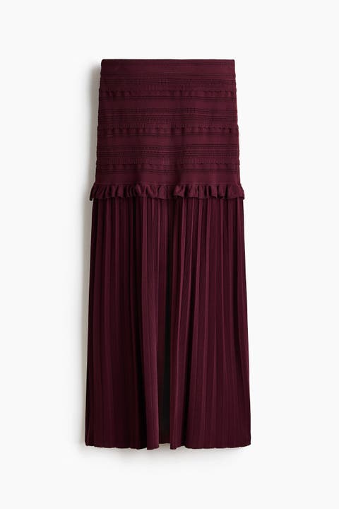 Pleated Pointelle-knit Skirt