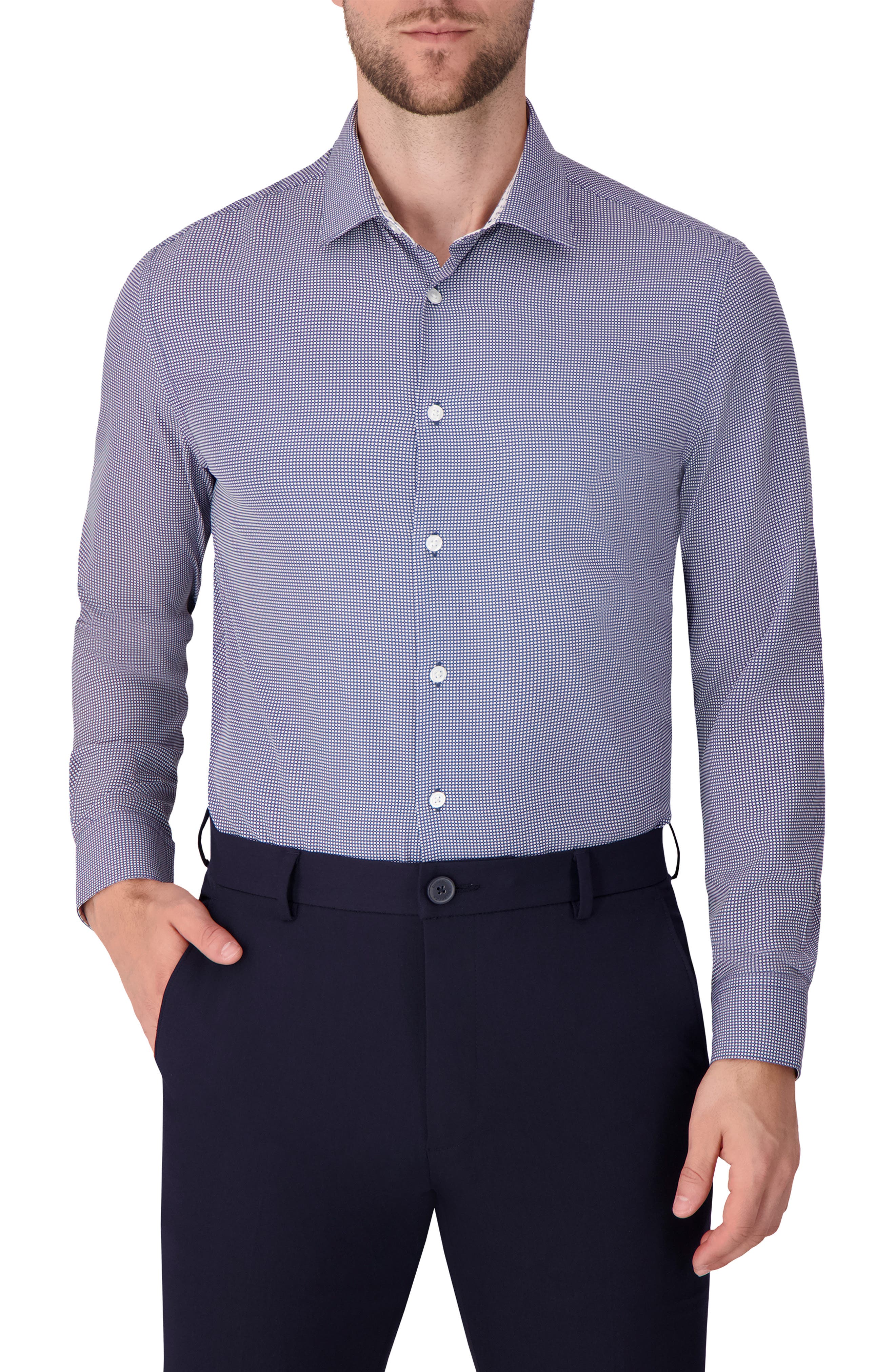 Report Collection Bubble Print Slim Fit Stretch Dress Shirt