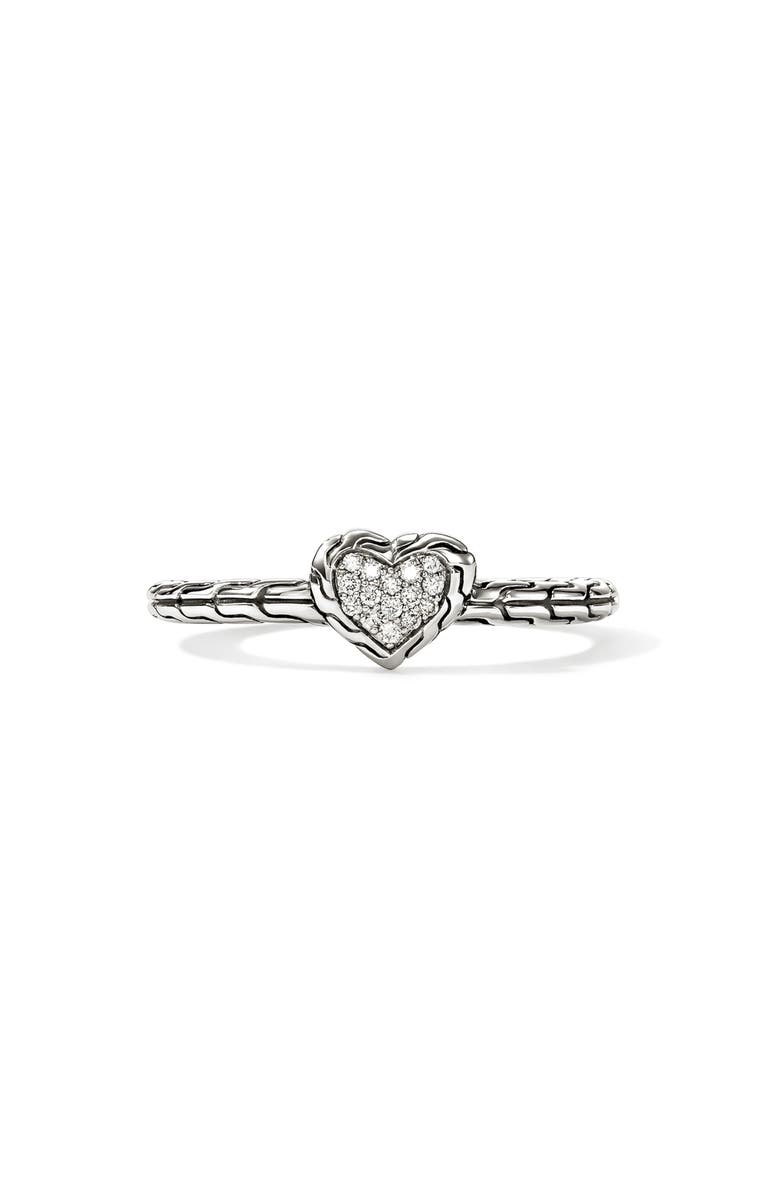 John Hardy Diamond Pavé Heart Ring, Main, color, Silver
