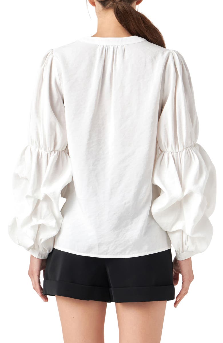 English Factory Gathered Sleeve Blouse, Alternate, color, White