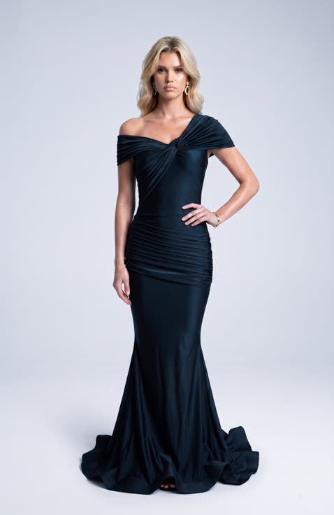 One Shoulder Twist Ruched Mermaid Evening Gown