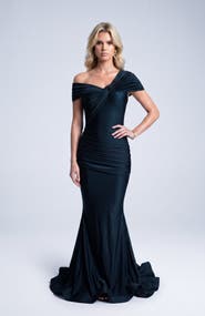 Jessica Angel One Shoulder Twist Ruched Mermaid Evening Gown