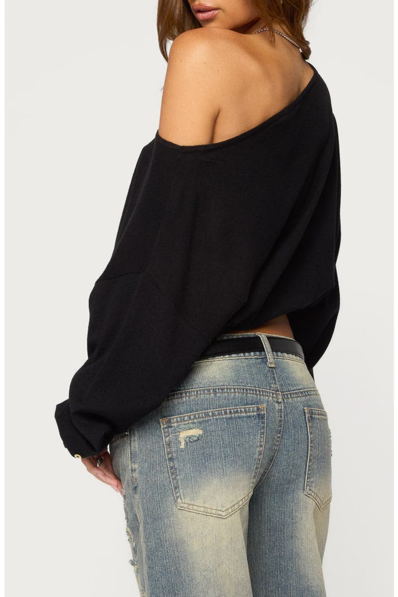 Gella Off the Shoulder Crop Sweater, Alternate, color, BLACK