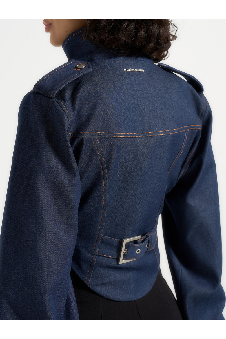 Solange Denim Tacked Sleeve Corset Jacket, Alternate, color, Polished Indigo