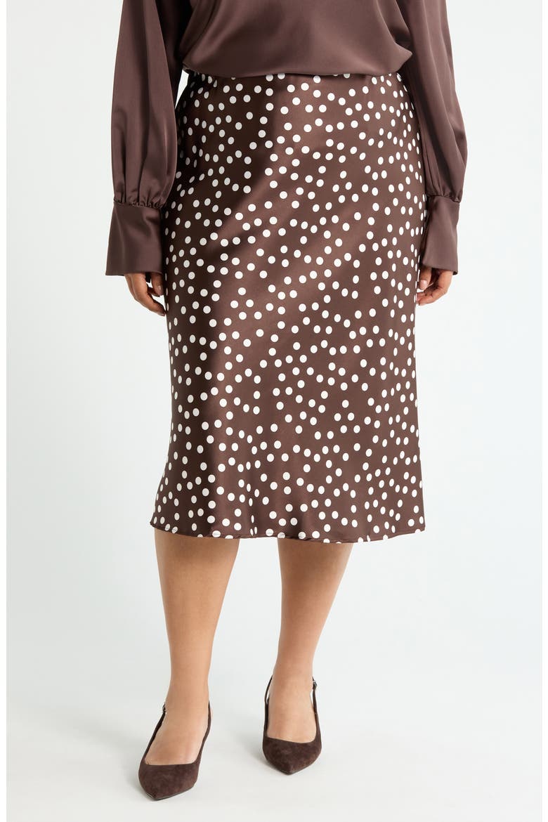 Polka Dot Print Maxi Skirt, Main, color, BROWN