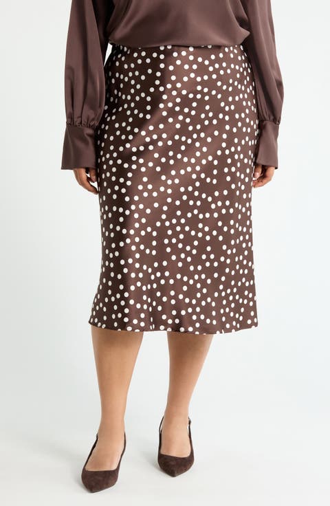 Polka Dot Print Maxi Skirt (Plus)