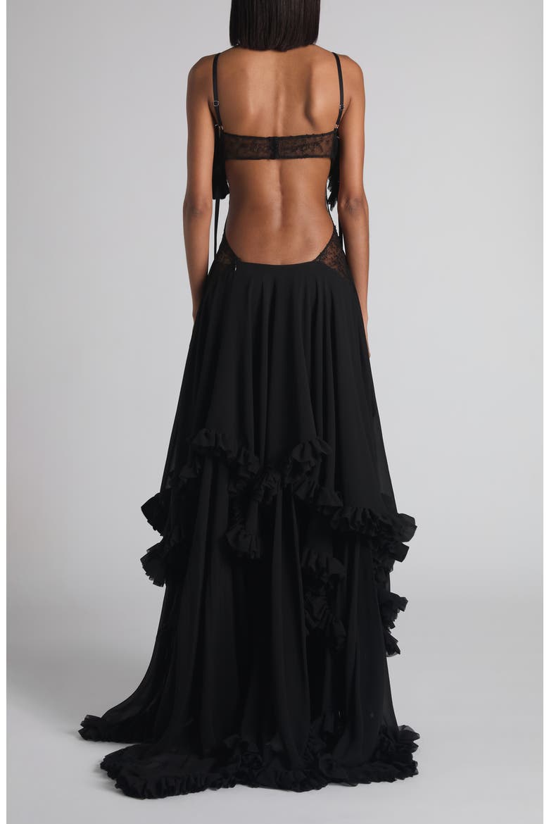 Tiered Ruffle Silk Georgette Gown, Alternate, color, BLACK