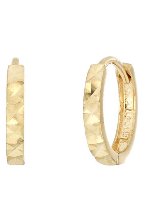 14K Gold Textured Huggie Hoop Earrings