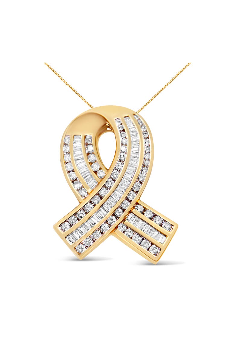 Haus of Brilliance 14K Yellow Gold 2 5/8 Cttw Diamond Awareness Ribbon Pendant Necklace - NO CHAIN, Main, color, Yellow