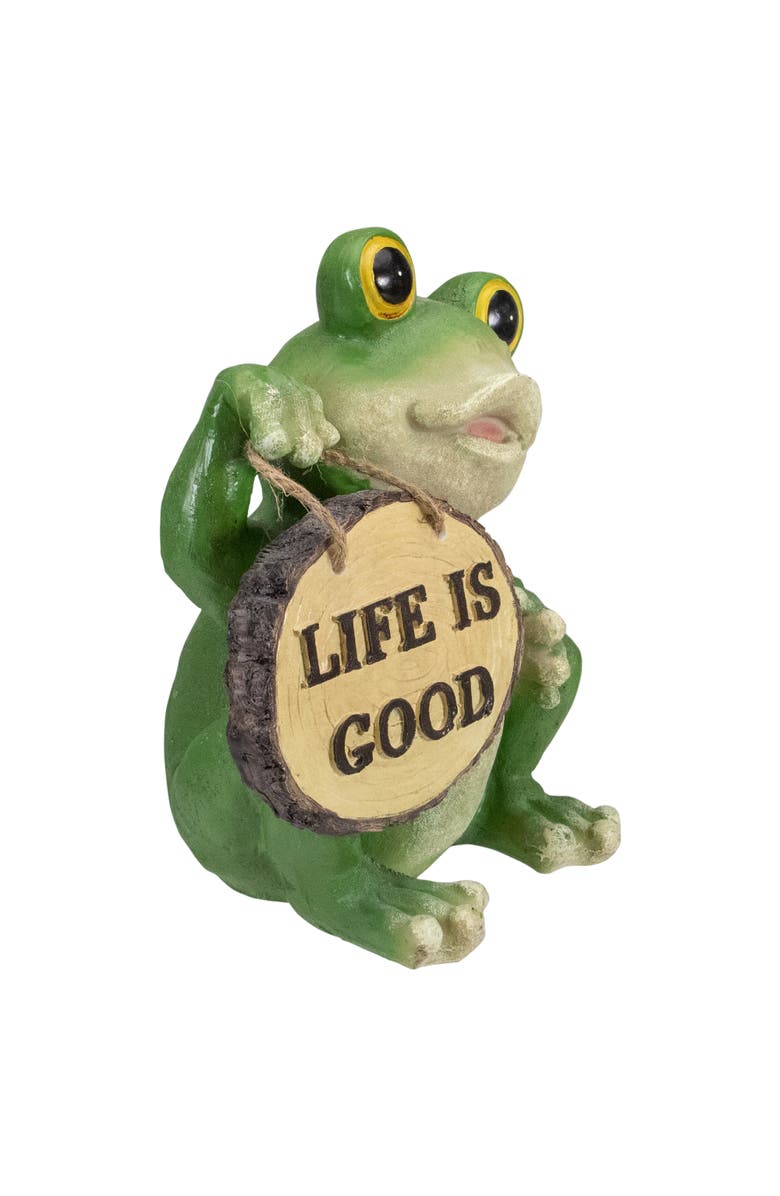 Northlight 9" Green 'Life is Good' Frog Outdoor Garden Statue, Alternate, color, Green