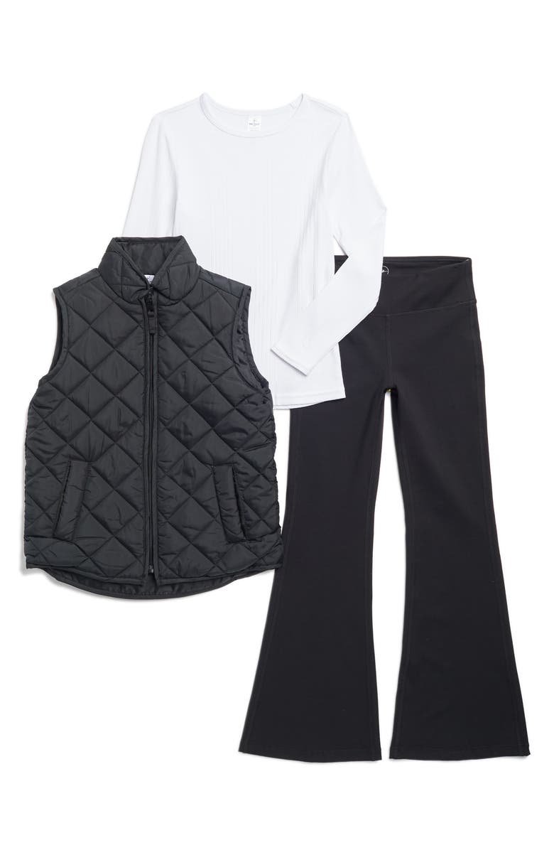 90 DEGREE BY REFLEX Kids' T-Shirt, Flared Leggings & Quilted Vest Set, Main, color,
