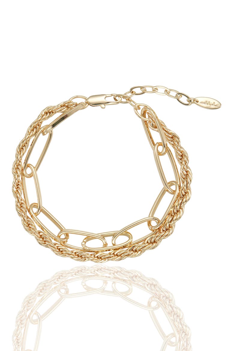 Paper Clip & Rope Chain Layered Bracelet, Main, color, GOLD
