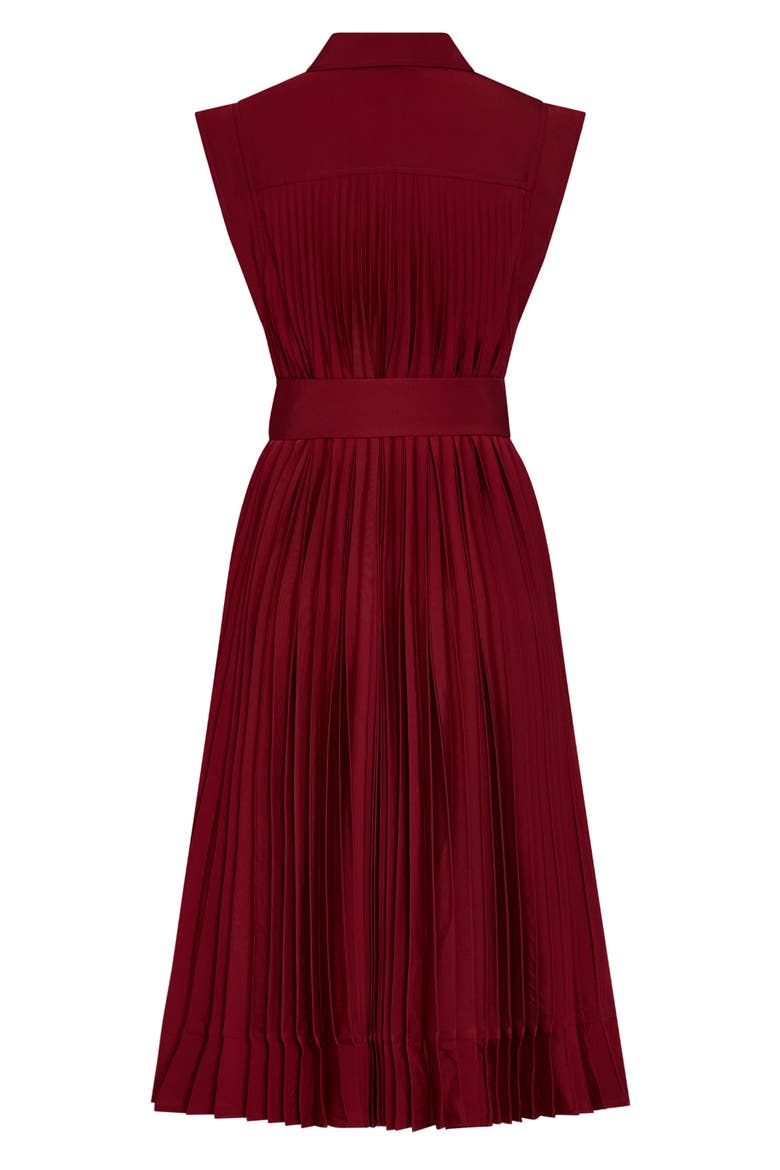 Johanna Pleated Twill Midi Dress, Alternate, color, BURGUNDY