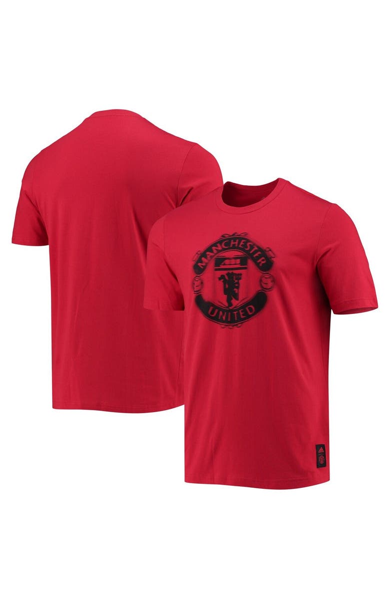 adidas Men's adidas Red Manchester United Club Crest T-Shirt, Main, color,