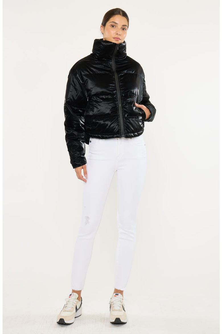 Lux Cropped Puffer Jacket, Alternate, color, Black