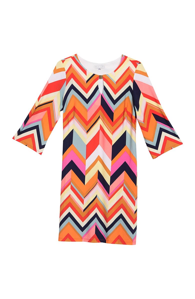 SANDRA DARREN Chevron Keyhole 3/4 Sleeve Sheath Dress, Main, color, 