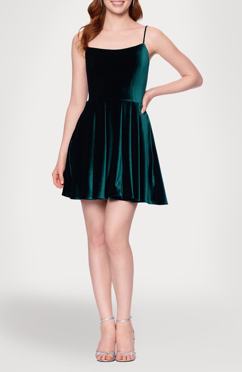 Blondie Nites Tie Back Velvet Minidress, Main, color, Hunter