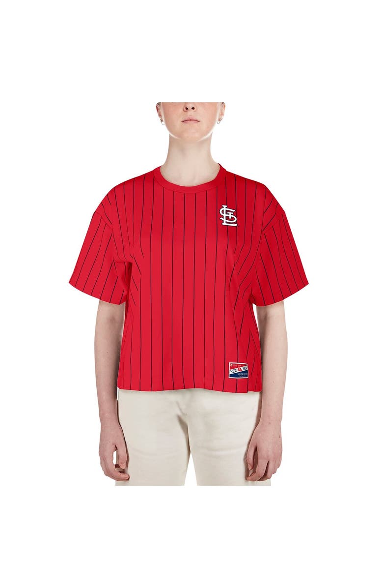 New Era Women's New Era Red St. Louis Cardinals Boxy Pinstripe T-Shirt, Alternate, color,