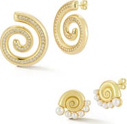 GLAZE JEWELRY Assorted 2-Pack Cubic Zirconia Pavé Shell & Freshwater Pearl Stud Earrings